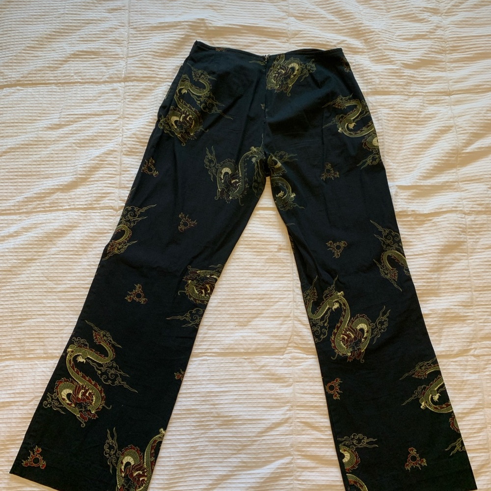 Black Pants with Gold Dragon Embroidery